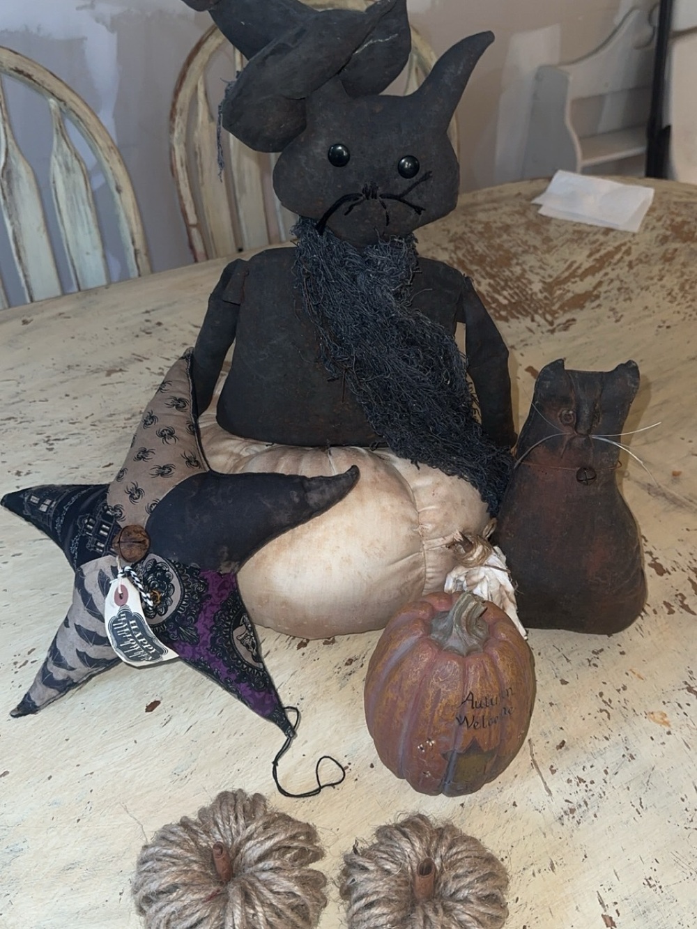 Handmade Rustic Black Halloween Cat Pillow Accent - Home Accents